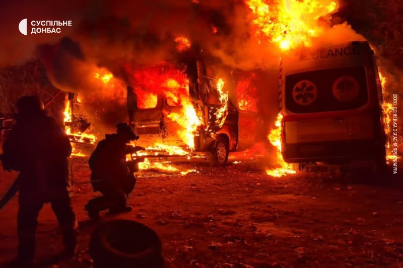 Eftervirkningerne af et droneangreb i Kramatorsk