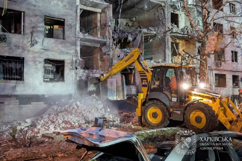 Toimituksellinen kansikuva uutiseen asuinrakennukseen kohdistuneen iskun seurauksista Harkovassa.