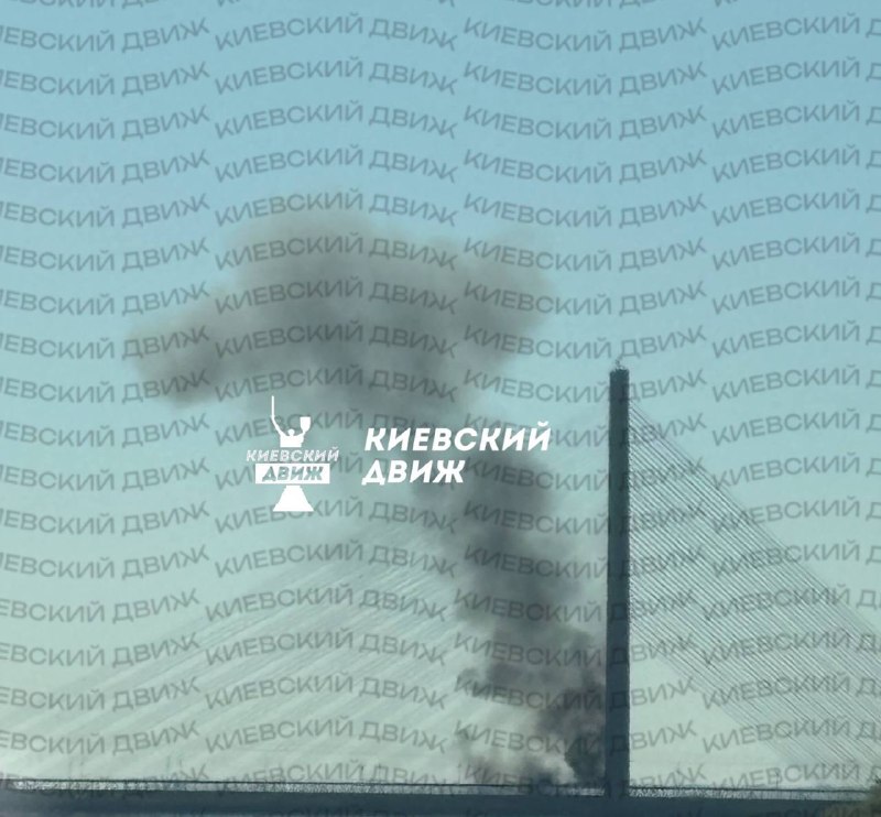 Потяг метро на тлі Південного мосту в Києві
