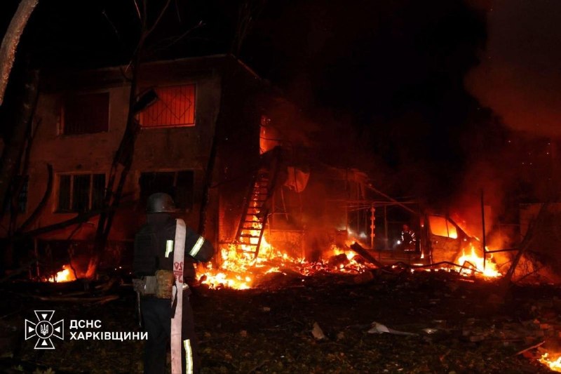 Aftermath of a nighttime drone attack on the territory of Ukraine