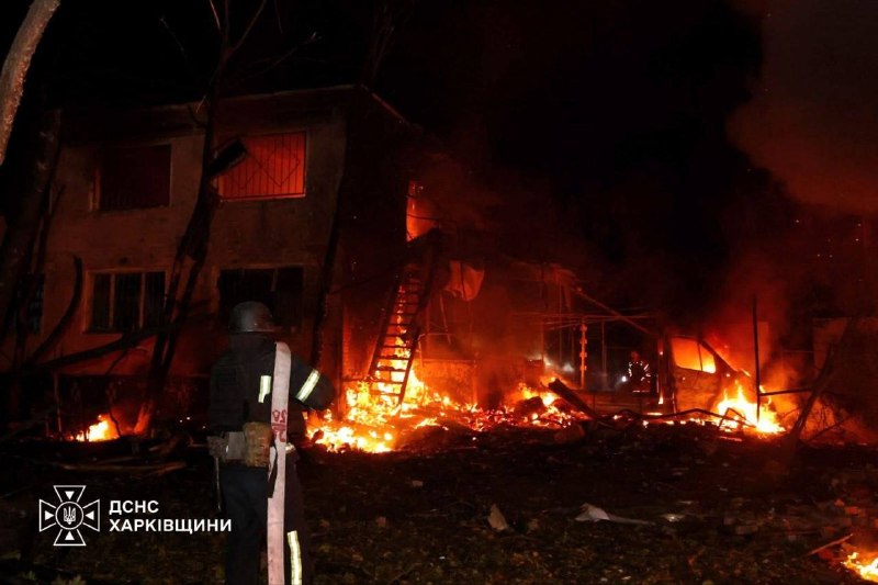 Aftermath of a nighttime drone attack on the territory of Ukraine