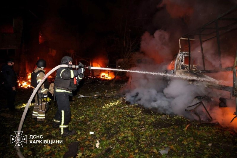Aftermath of a nighttime drone attack on the territory of Ukraine